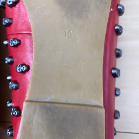 Jeffrey Campbell Ibiza Last Flats Women 10 Red Leather Gunmetal Skull Studded - Picture 10 of 12
